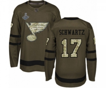 Men's St. Louis Blues #17 Jaden Schwartz Authentic Green Salute to Service 2019 Stanley Cup Champions Hockey Jersey