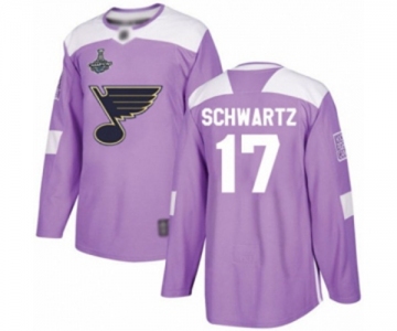 Men's St. Louis Blues #17 Jaden Schwartz Authentic Purple Fights Cancer Practice 2019 Stanley Cup Champions Hockey Jersey