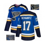 Men's St. Louis Blues #17 Jaden Schwartz Authentic Royal Blue Fashion Gold 2019 Stanley Cup Champions Hockey Jersey