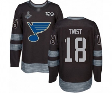 Men's St. Louis Blues #18 Tony Twist Authentic Black 1917-2017 100th Anniversary 2019 Stanley Cup Champions Hockey Jersey