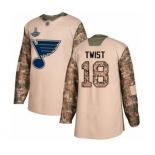 Men's St. Louis Blues #18 Tony Twist Authentic Camo Veterans Day Practice 2019 Stanley Cup Champions Hockey Jersey