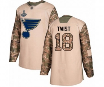 Men's St. Louis Blues #18 Tony Twist Authentic Camo Veterans Day Practice 2019 Stanley Cup Champions Hockey Jersey