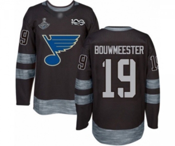 Men's St. Louis Blues #19 Jay Bouwmeester Authentic Black 1917-2017 100th Anniversary 2019 Stanley Cup Champions Hockey Jersey