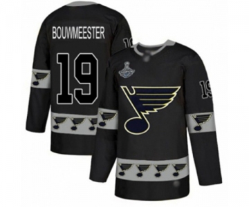 Men's St. Louis Blues #19 Jay Bouwmeester Authentic Black Team Logo Fashion 2019 Stanley Cup Champions Hockey Jersey