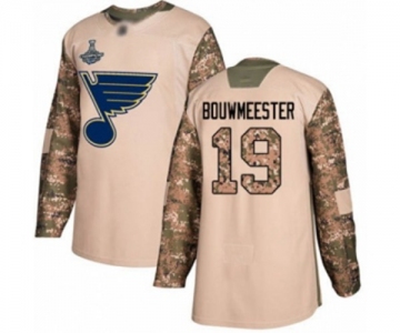 Men's St. Louis Blues #19 Jay Bouwmeester Authentic Camo Veterans Day Practice 2019 Stanley Cup Champions Hockey Jersey