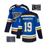 Men's St. Louis Blues #19 Jay Bouwmeester Authentic Royal Blue Fashion Gold 2019 Stanley Cup Champions Hockey Jersey