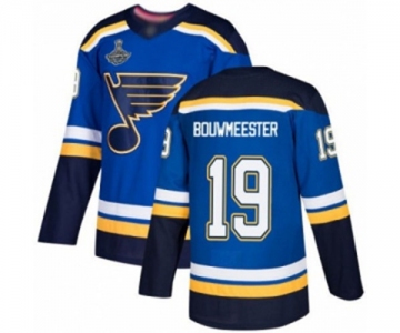 Men's St. Louis Blues #19 Jay Bouwmeester Authentic Royal Blue Home 2019 Stanley Cup Champions Hockey Jersey