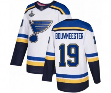 Men's St. Louis Blues #19 Jay Bouwmeester Authentic White Away 2019 Stanley Cup Champions Hockey Jersey