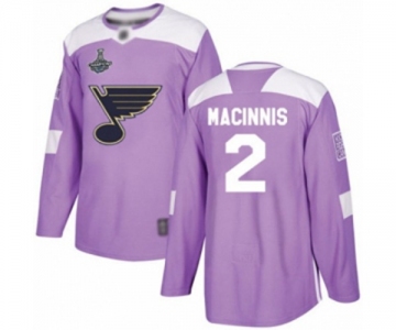 Men's St. Louis Blues #2 Al Macinnis Authentic Purple Fights Cancer Practice 2019 Stanley Cup Champions Hockey Jersey