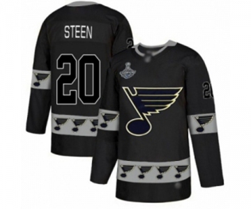 Men's St. Louis Blues #20 Alexander Steen Authentic Black Team Logo Fashion 2019 Stanley Cup Champions Hockey Jersey