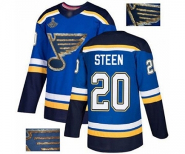 Men's St. Louis Blues #20 Alexander Steen Authentic Royal Blue Fashion Gold 2019 Stanley Cup Champions Hockey Jersey