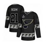 Men's St. Louis Blues #21 Tyler Bozak Authentic Black Team Logo Fashion 2019 Stanley Cup Champions Hockey Jersey