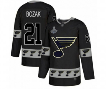 Men's St. Louis Blues #21 Tyler Bozak Authentic Black Team Logo Fashion 2019 Stanley Cup Champions Hockey Jersey