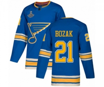 Men's St. Louis Blues #21 Tyler Bozak Authentic Navy Blue Alternate 2019 Stanley Cup Champions Hockey Jersey