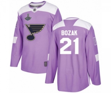 Men's St. Louis Blues #21 Tyler Bozak Authentic Purple Fights Cancer Practice 2019 Stanley Cup Champions Hockey Jersey