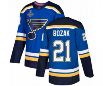 Men's St. Louis Blues #21 Tyler Bozak Authentic Royal Blue Home 2019 Stanley Cup Champions Hockey Jersey