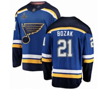 Men's St. Louis Blues #21 Tyler Bozak Fanatics Branded Royal Blue Home Breakaway 2019 Stanley Cup Champions Hockey Jersey