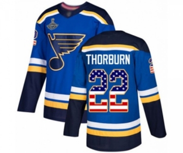 Men's St. Louis Blues #22 Chris Thorburn Authentic Blue USA Flag Fashion 2019 Stanley Cup Champions Hockey Jersey