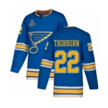 Men's St. Louis Blues #22 Chris Thorburn Authentic Navy Blue Alternate 2019 Stanley Cup Champions Hockey Jersey