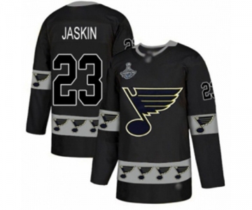 Men's St. Louis Blues #23 Dmitrij Jaskin Authentic Black Team Logo Fashion 2019 Stanley Cup Champions Hockey Jersey