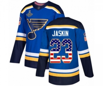 Men's St. Louis Blues #23 Dmitrij Jaskin Authentic Blue USA Flag Fashion 2019 Stanley Cup Champions Hockey Jersey