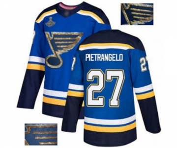 Men's St. Louis Blues #27 Alex Pietrangelo Authentic Royal Blue Fashion Gold 2019 Stanley Cup Champions Hockey Jersey