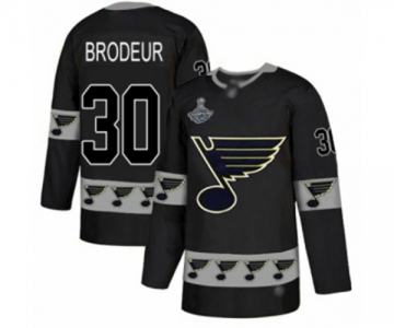 Men's St. Louis Blues #30 Martin Brodeur Authentic Black Team Logo Fashion 2019 Stanley Cup Champions Hockey Jersey