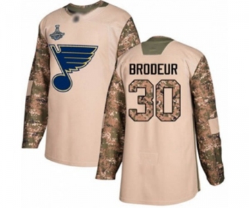 Men's St. Louis Blues #30 Martin Brodeur Authentic Camo Veterans Day Practice 2019 Stanley Cup Champions Hockey Jersey