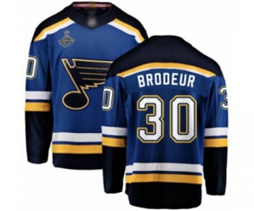 Men's St. Louis Blues #30 Martin Brodeur Fanatics Branded Royal Blue Home Breakaway 2019 Stanley Cup Champions Hockey Jersey