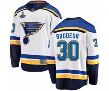 Men's St. Louis Blues #30 Martin Brodeur Fanatics Branded White Away Breakaway 2019 Stanley Cup Champions Hockey Jersey