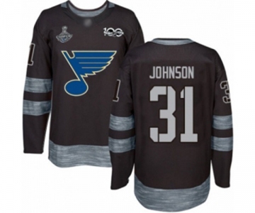 Men's St. Louis Blues #31 Chad Johnson Authentic Black 1917-2017 100th Anniversary 2019 Stanley Cup Champions Hockey Jersey