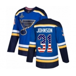 Men's St. Louis Blues #31 Chad Johnson Authentic Blue USA Flag Fashion 2019 Stanley Cup Champions Hockey Jersey