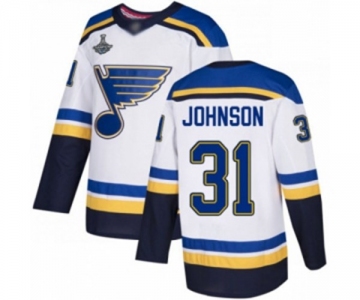 Men's St. Louis Blues #31 Chad Johnson Authentic White Away 2019 Stanley Cup Champions Hockey Jersey