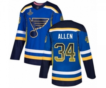 Men's St. Louis Blues #34 Jake Allen Authentic Blue Drift Fashion 2019 Stanley Cup Champions Hockey Jersey