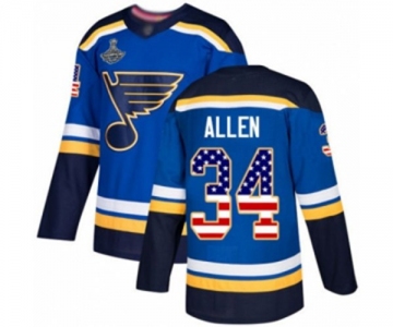 Men's St. Louis Blues #34 Jake Allen Authentic Blue USA Flag Fashion 2019 Stanley Cup Champions Hockey Jersey