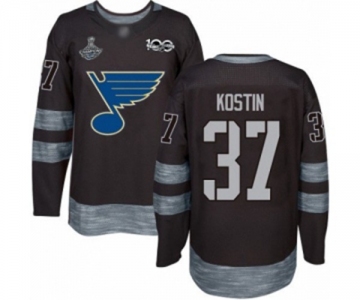 Men's St. Louis Blues #37 Klim Kostin Authentic Black 1917-2017 100th Anniversary 2019 Stanley Cup Champions Hockey Jersey