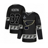 Men's St. Louis Blues #37 Klim Kostin Authentic Black Team Logo Fashion 2019 Stanley Cup Champions Hockey Jersey