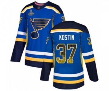 Men's St. Louis Blues #37 Klim Kostin Authentic Blue Drift Fashion 2019 Stanley Cup Champions Hockey Jersey