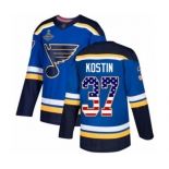 Men's St. Louis Blues #37 Klim Kostin Authentic Blue USA Flag Fashion 2019 Stanley Cup Champions Hockey Jersey