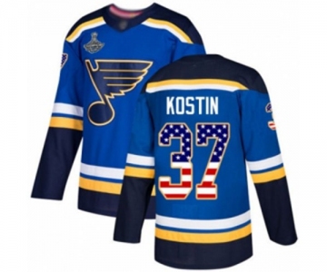 Men's St. Louis Blues #37 Klim Kostin Authentic Blue USA Flag Fashion 2019 Stanley Cup Champions Hockey Jersey