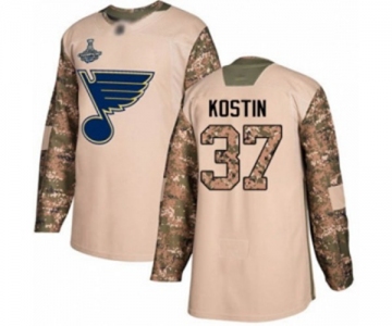 Men's St. Louis Blues #37 Klim Kostin Authentic Camo Veterans Day Practice 2019 Stanley Cup Champions Hockey Jersey