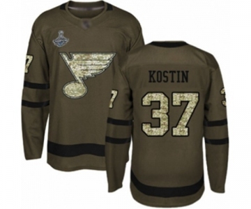 Men's St. Louis Blues #37 Klim Kostin Authentic Green Salute to Service 2019 Stanley Cup Champions Hockey Jersey