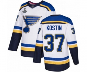 Men's St. Louis Blues #37 Klim Kostin Authentic White Away 2019 Stanley Cup Champions Hockey Jersey