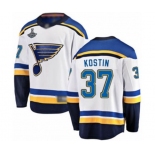 Men's St. Louis Blues #37 Klim Kostin Fanatics Branded White Away Breakaway 2019 Stanley Cup Champions Hockey Jersey