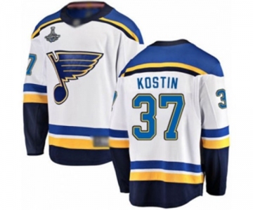 Men's St. Louis Blues #37 Klim Kostin Fanatics Branded White Away Breakaway 2019 Stanley Cup Champions Hockey Jersey