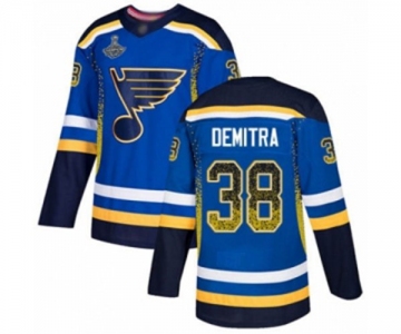 Men's St. Louis Blues #38 Pavol Demitra Authentic Blue Drift Fashion 2019 Stanley Cup Champions Hockey Jersey