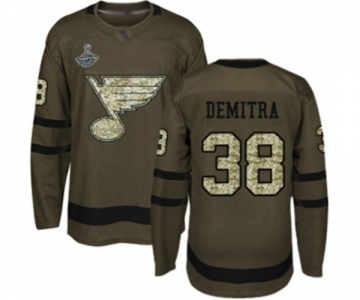 Men's St. Louis Blues #38 Pavol Demitra Authentic Green Salute to Service 2019 Stanley Cup Champions Hockey Jersey