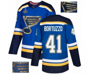 Men's St. Louis Blues #41 Robert Bortuzzo Authentic Royal Blue Fashion Gold 2019 Stanley Cup Champions Hockey Jersey