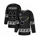 Men's St. Louis Blues #44 Chris Pronger Authentic Black Team Logo Fashion 2019 Stanley Cup Champions Hockey Jersey