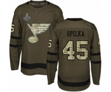 Men's St. Louis Blues #45 Luke Opilka Authentic Green Salute to Service 2019 Stanley Cup Champions Hockey Jersey